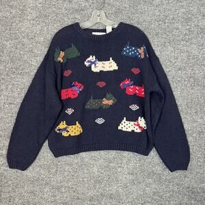 Vintage Paris Sport Club Womens Pullover Sweater Sz Large Scottie Dogs Holiday